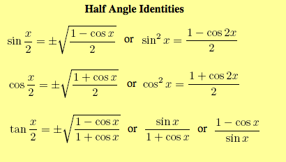 Trigonometry half angle identities 
